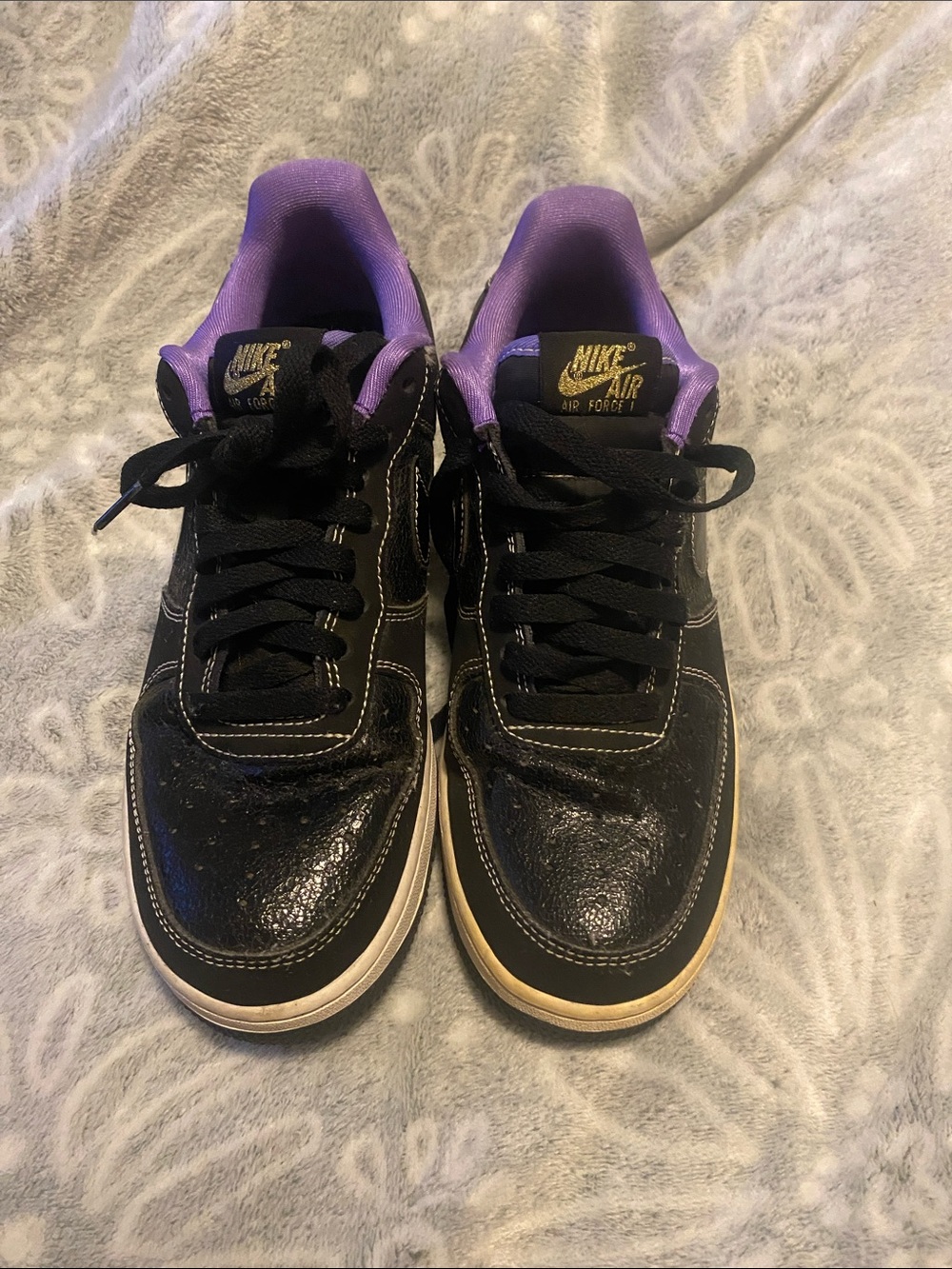 Nike Air Force Black Sneakers with Purple Lining